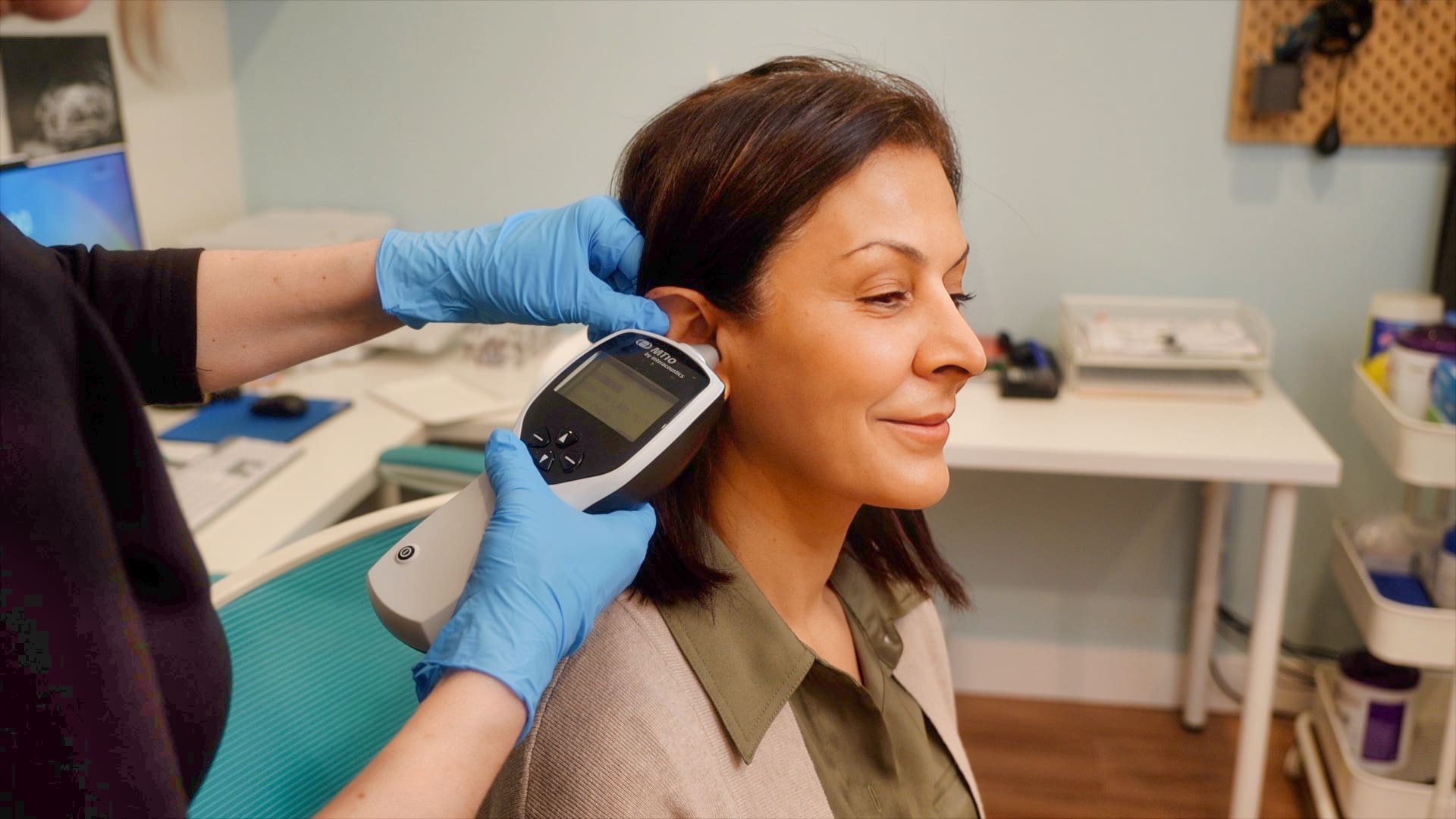 A senior female having earwax removed at Hear At Home Mobile Hearing Clinic in North Vancouver